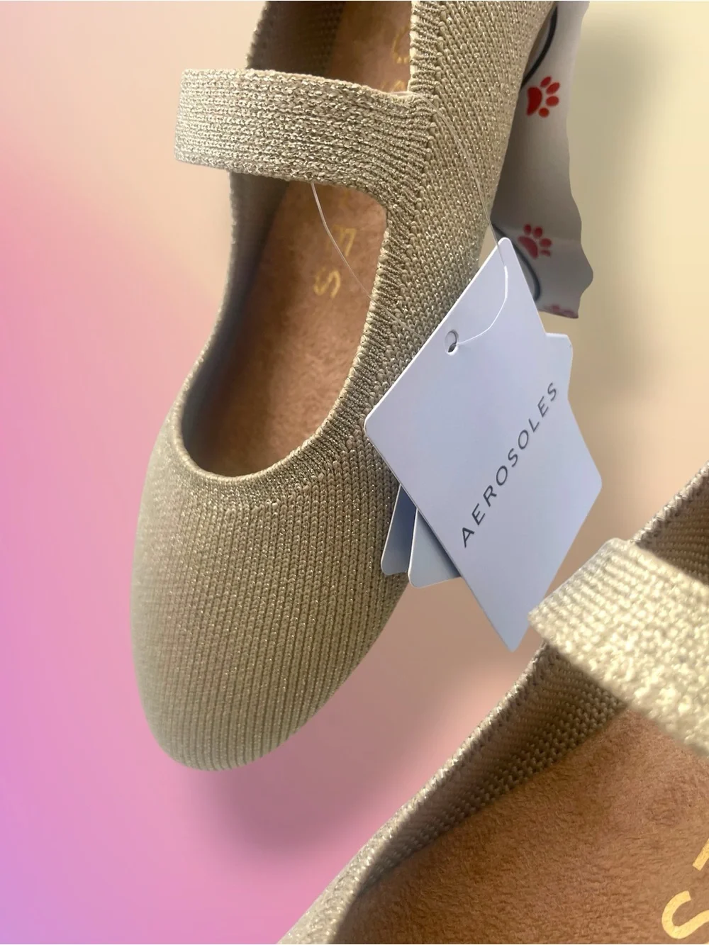 NWT AEROSOLES Shimmer Knit Mary Jane Flats in Light Gold Size 7 - Picture 3 of 13